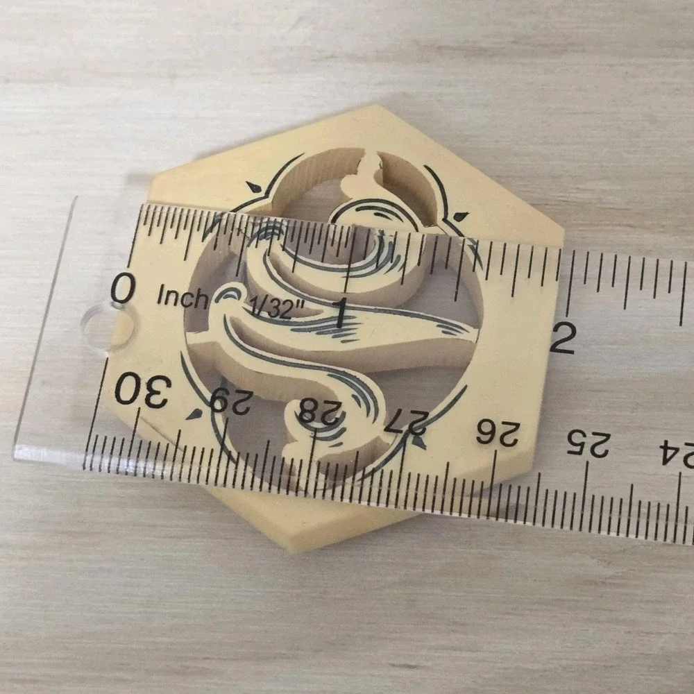 Vintage Bakelite Monogram Custard Brooch Open Work Carved  Art Deco
